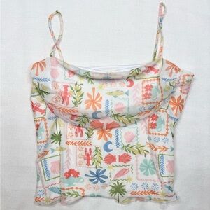 See You Monday Cami Tank Top Womens XL Multicolor Coastal Print Cowl Neck